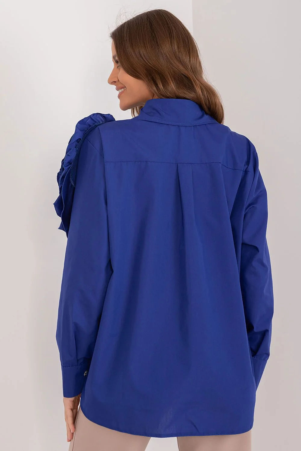 Chemise pour femme manches longues bleu vif motif floral tissu coton coupe ajustée col classique occasion élégante