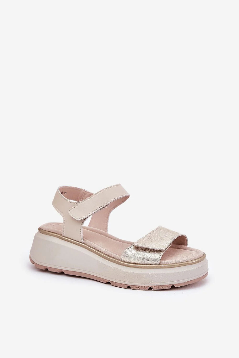 Sandales pour femmes style moderne cuir naturel plateforme talon compensé beige crème métallique Velcro ajustement personnalisé confort tout le jour occasion été robes jupes pantalons