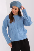 Pullover femme style décontracté élégant motif matelassé bleu clair longues manches col rond coupe ample