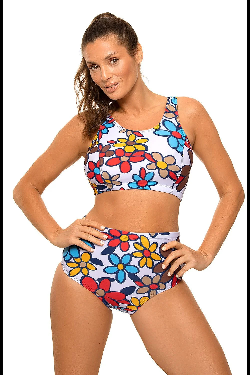 Maillot de bain deux pièces lycra tropical exotique floral élégant plage été femme tendance mode