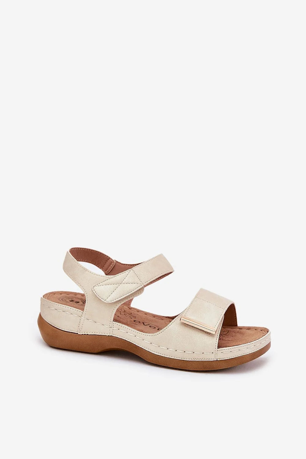 Sandales pour femmes style moderne ouvertes à l'avant cuir artificiel beige ajustables bride métallique confortable été
