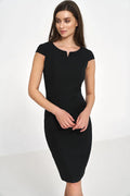 Robe élégante pour femmes coupe crayon manches courtes dos nu couleur noire matières polyester elasthanne viscose