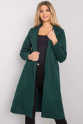 Manteau pour femme élégant long manches longues col revers vert foncé sans fermeture épaules structurées polyester 100% taille ajustable