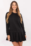 robe molleton femme coton stretch col rond manches longues coupe évasée mini plissée doublure confortable extensible pratique polyvalente