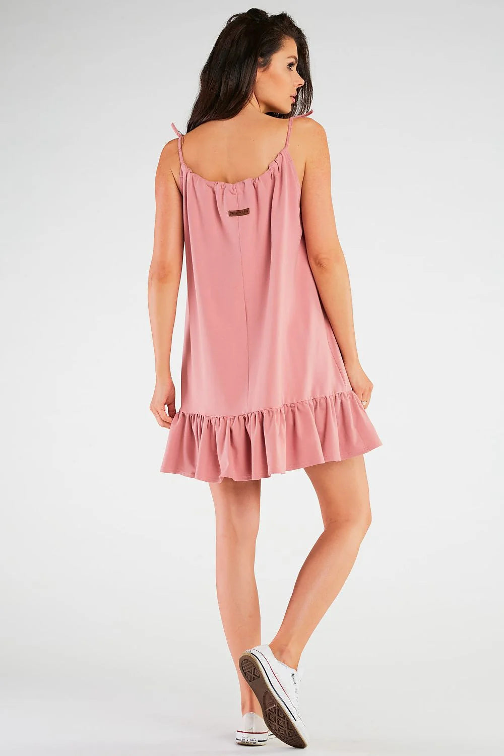 Robe de jour Infinite You été féminine évasée volant sans manches bretelles ajustables coton lycra rose poudré femme