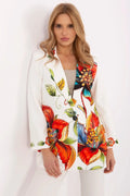 Veste Italy Moda design audacieux élégant floral vibrant blazer coupe droite manches longues poches à rabat