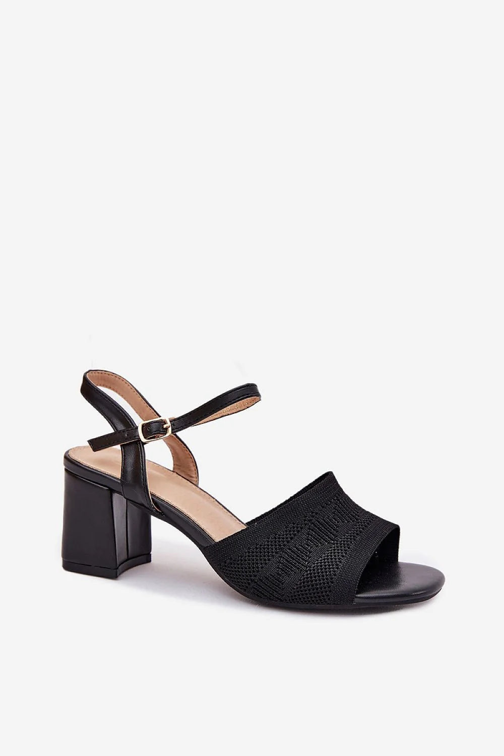Sandales femme élégantes à talon block 6.5 cm cuir écologique tissu noir ajustables occasion spéciale été