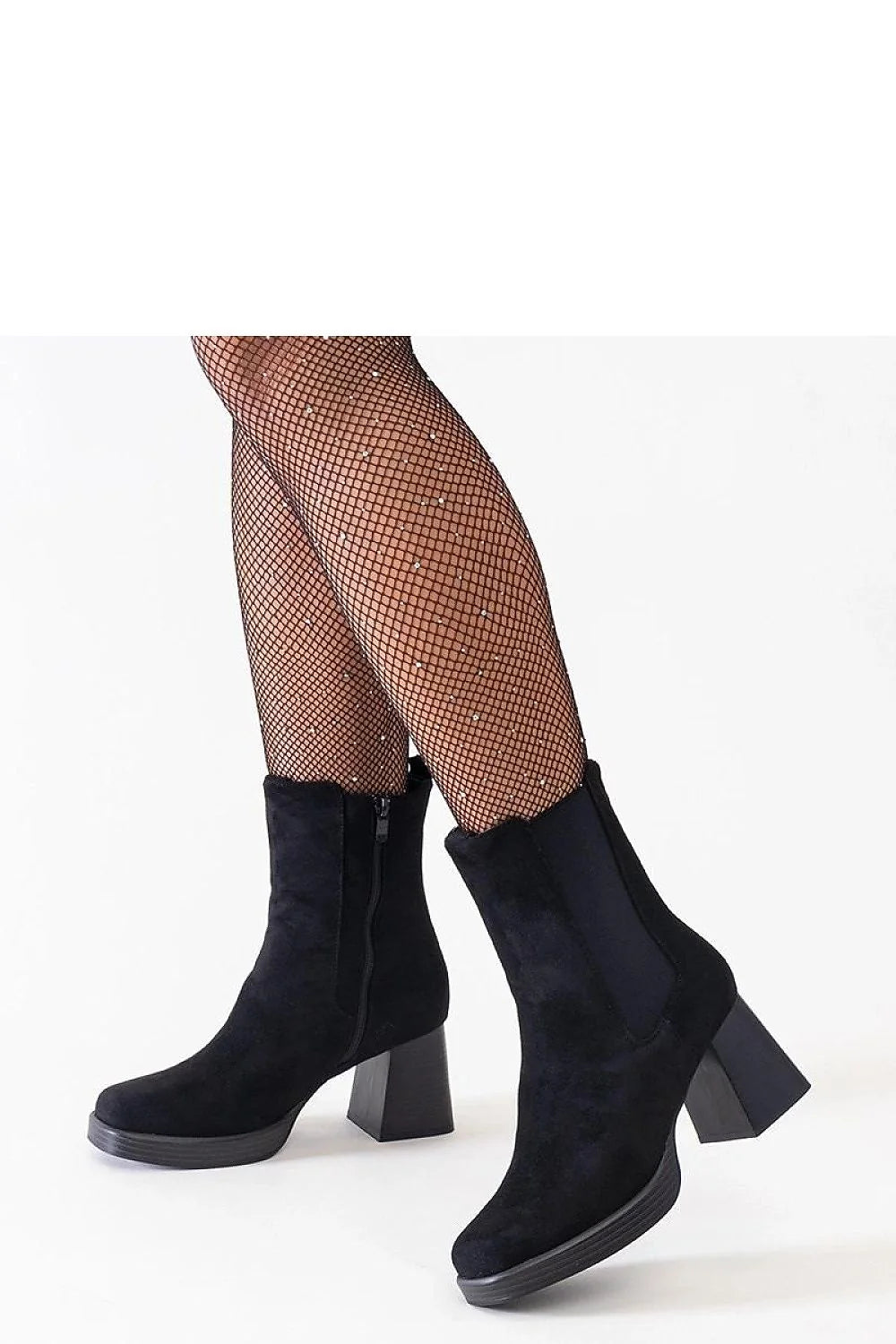bottines élégantes femme talons carrés ecodaim noir doublées chaudes confortables bout carré fermeture éclair semelle synthétique antidérapante panneaux élastiques latéraux