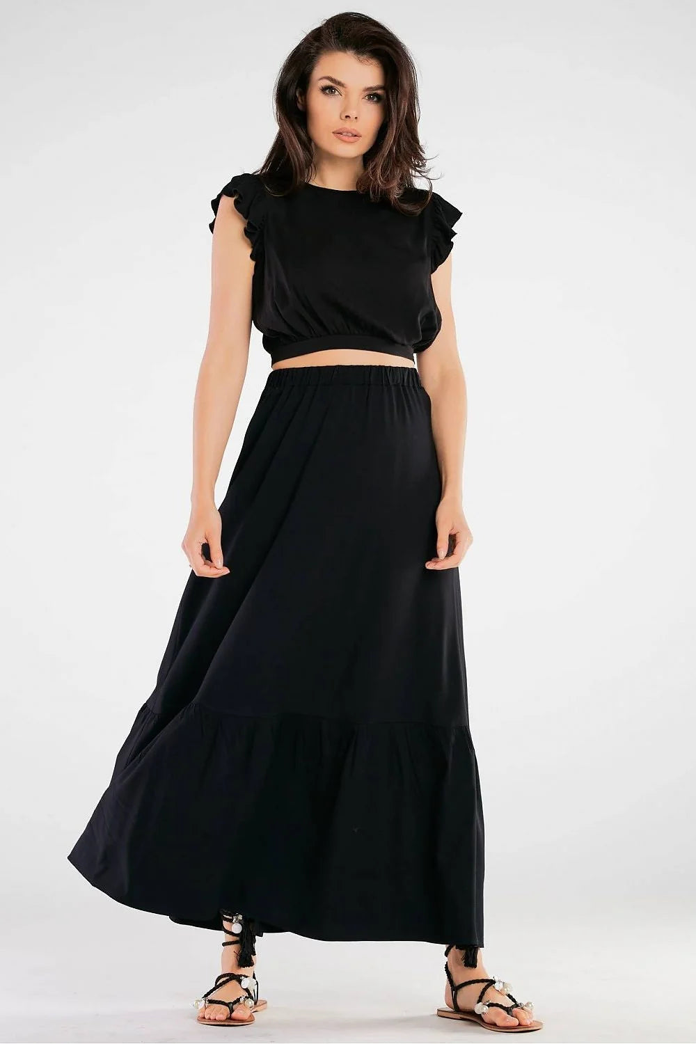 robe chemisier fluide mi longue manches courtes volantées ceinture taille élastiquée satinée soyeuse viscose stretch rouge fuchsia élégant sophistiqué soirée