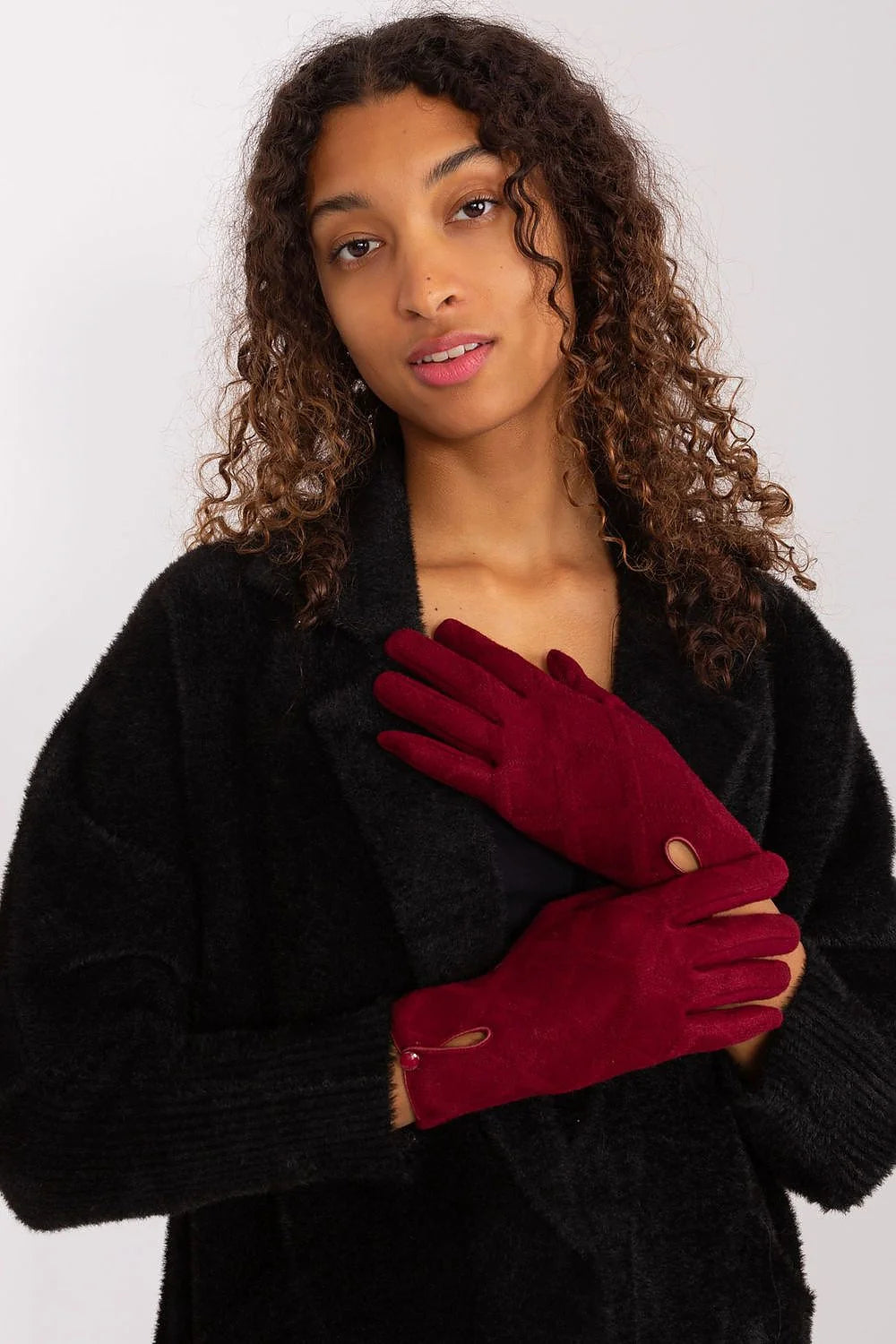 Gants élégants pour femme en tissu isolant motif géométrique fermeture à bouton coupe ajustée style sophistiqué pour quotidien et occasion spéciale