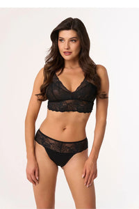 Ensemble de lingerie féminine élégant en dentelle noire, soutien-gorge bralette et culotte, confort et sophistication, taille ajustable pour femme