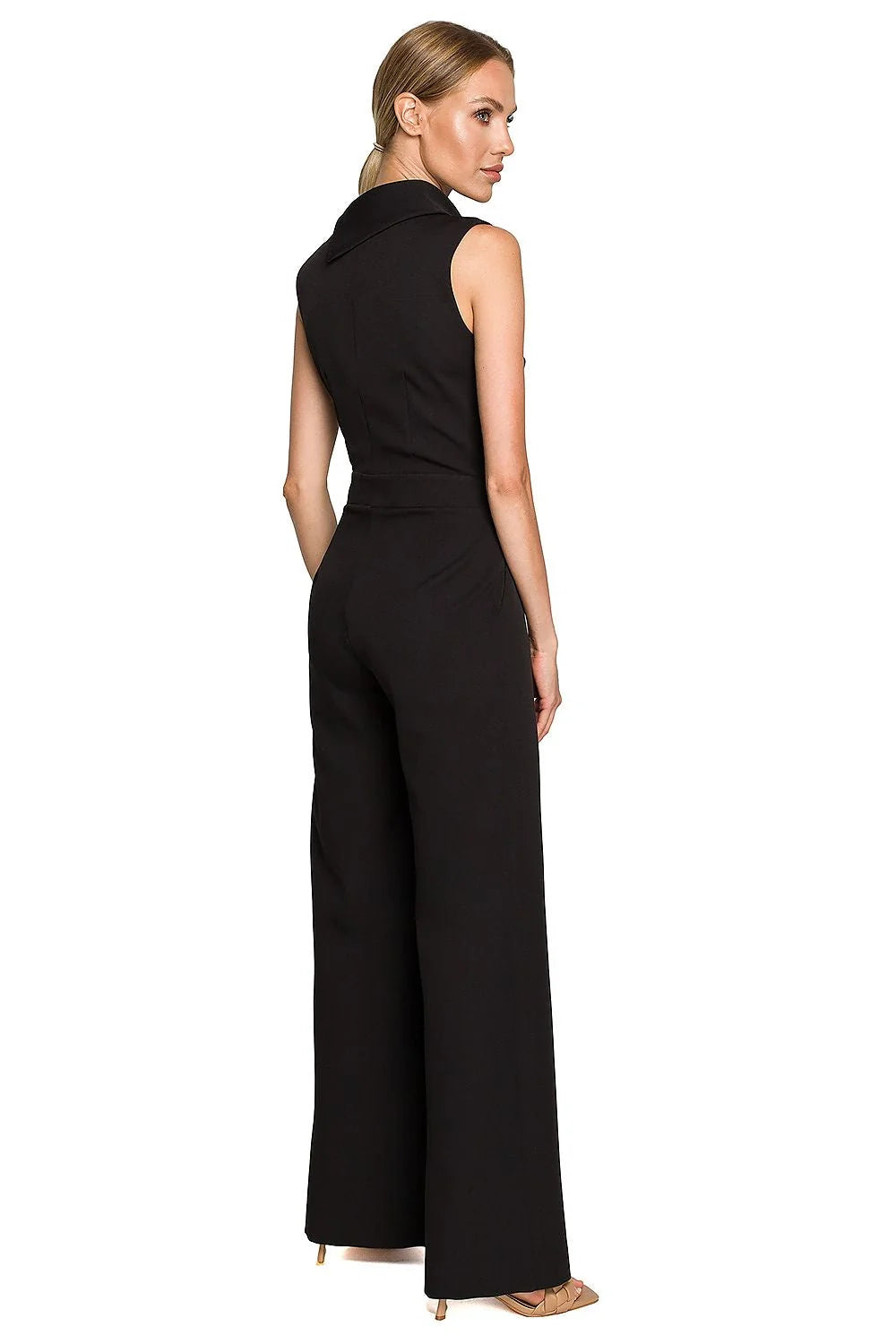 Combinaison Moe sans manches col montant asymétrique jambes larges polyester elasthanne rose pâle occasion formelle