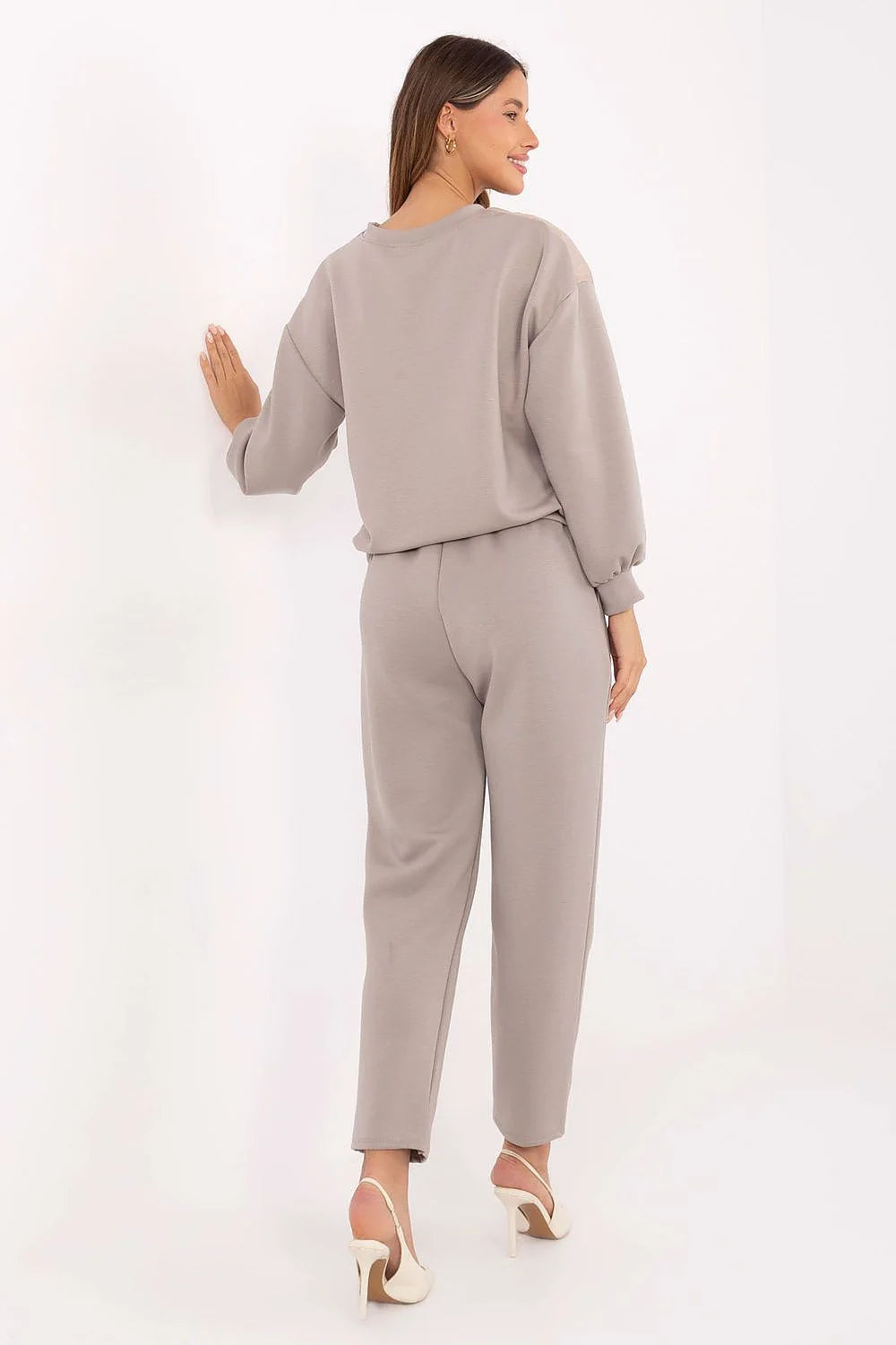 ensemble femme loungewear sweat matelassé losanges manches ballon col rond pantalon taille haute poches latérales jersey doux casualchic