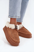 bottes neige femmes suédine écologique cognac fourrure crème doublure revers plateforme massive semelle crantée surpiqûres décoratives chaudes confortables