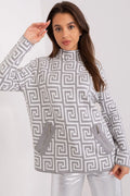 Pull femme Chandail AT design géométrique motif labyrinthe manches longues poches zippées en tricot doux automne hiver