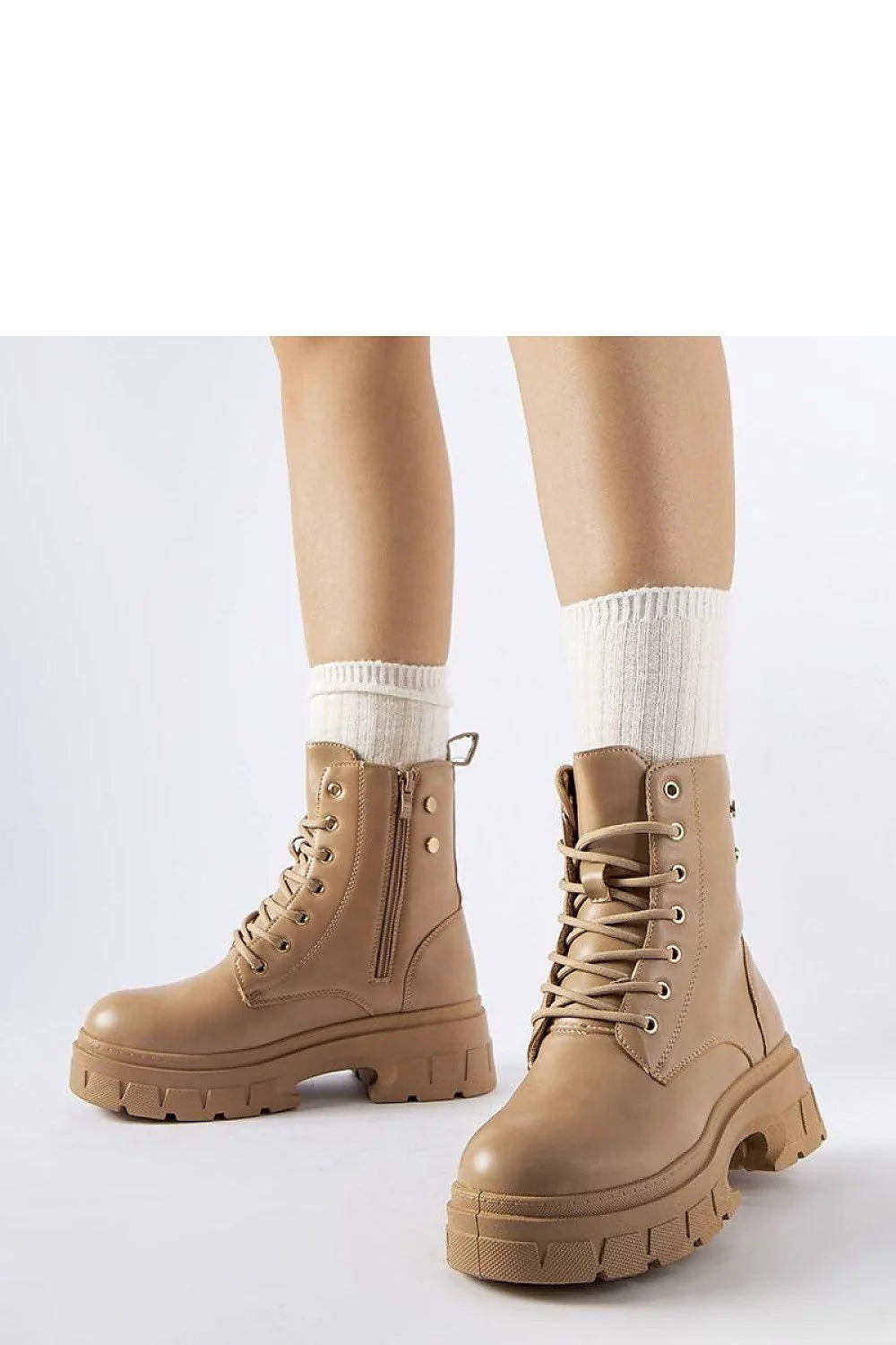 bottines beige camel robustes militaire semelle épaisse crantée plateforme antidérapante talon large confort simili cuir doublure chaude intérieure