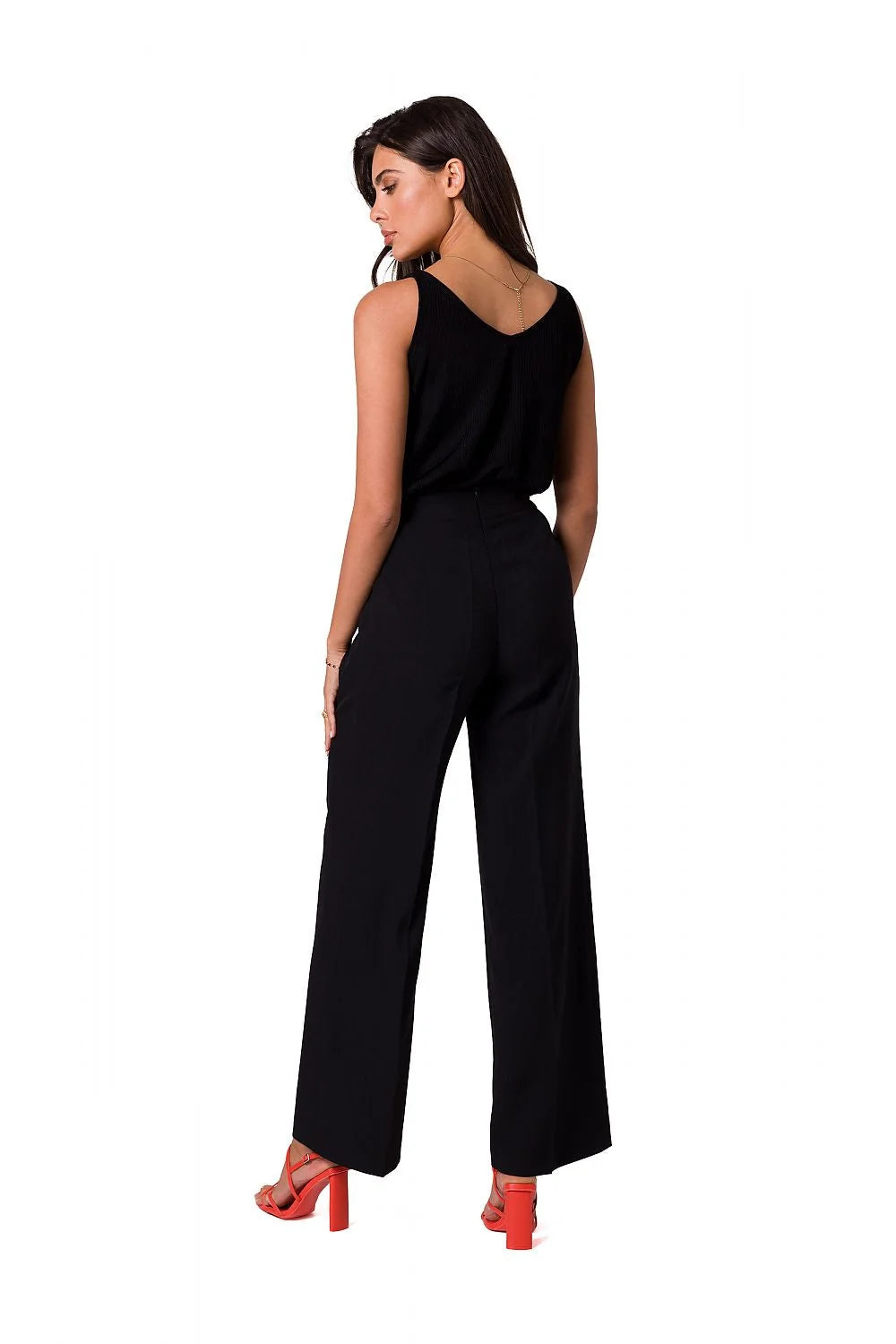 Pantalon long Be Wear en tissu léger, blanc, taille haute, coupe ample, boutons dorés, pour femmes élégantes