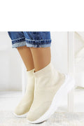 Baskets montantes Solea femmes tissu extensible beige clair semelle caoutchouc blanc confort style urbain
