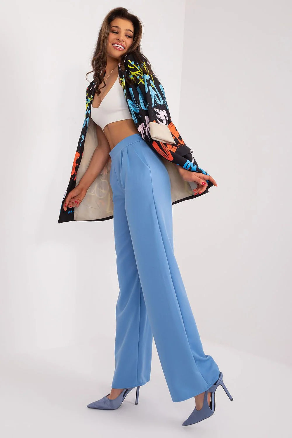 Pantalon femme Rue Paris en polyester haute qualité, jambes droites, taille haute, style élégant, travail et occasions formelles,多用途