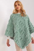 Poncho mode femme fausse fourrure vert menthe coupe ample sans manches design asymétrique texture côtelée style chic polyvalent