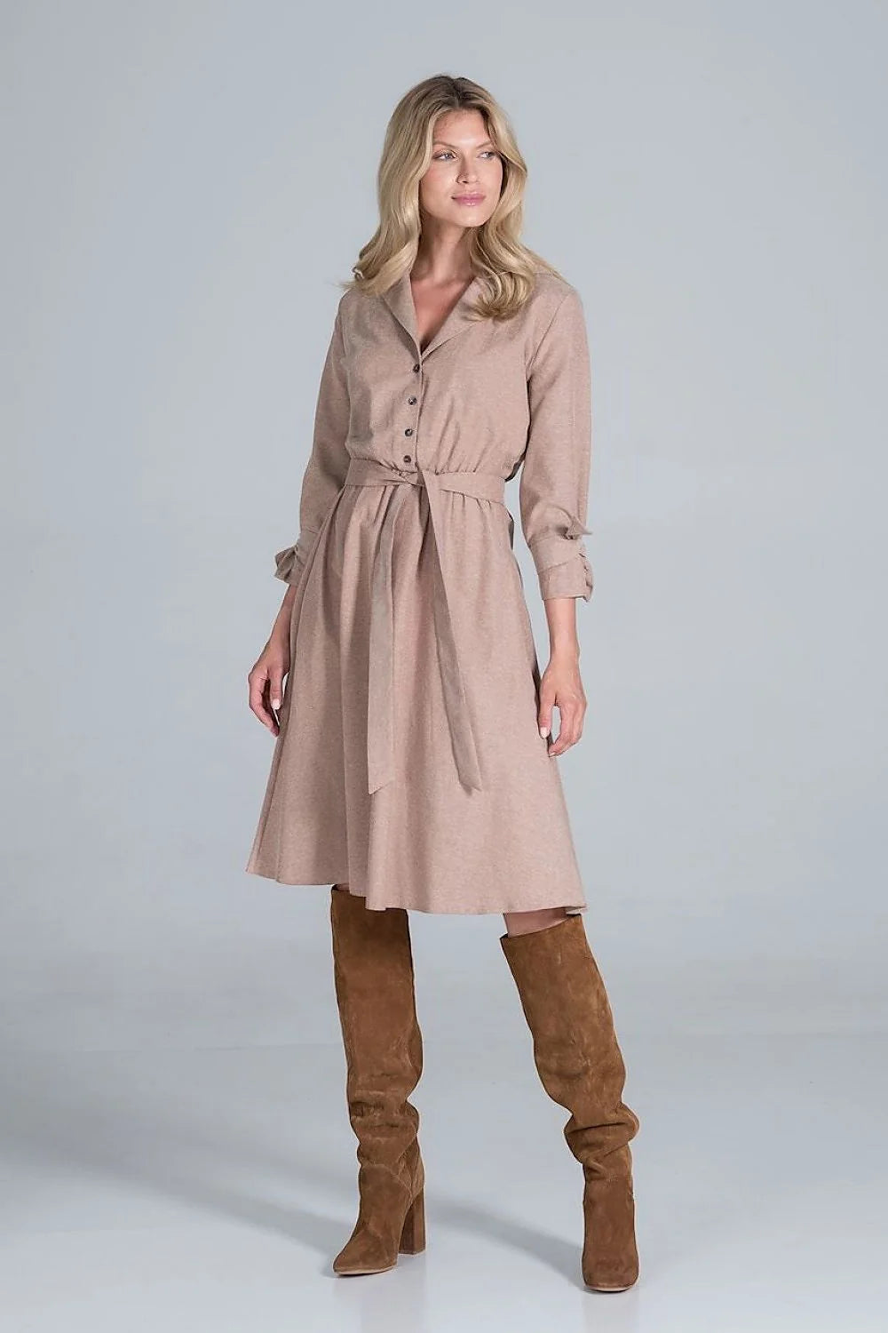 Robe chemise viscose décontractée à carreaux manches longues ceinture ajustable élégante pour femme automne