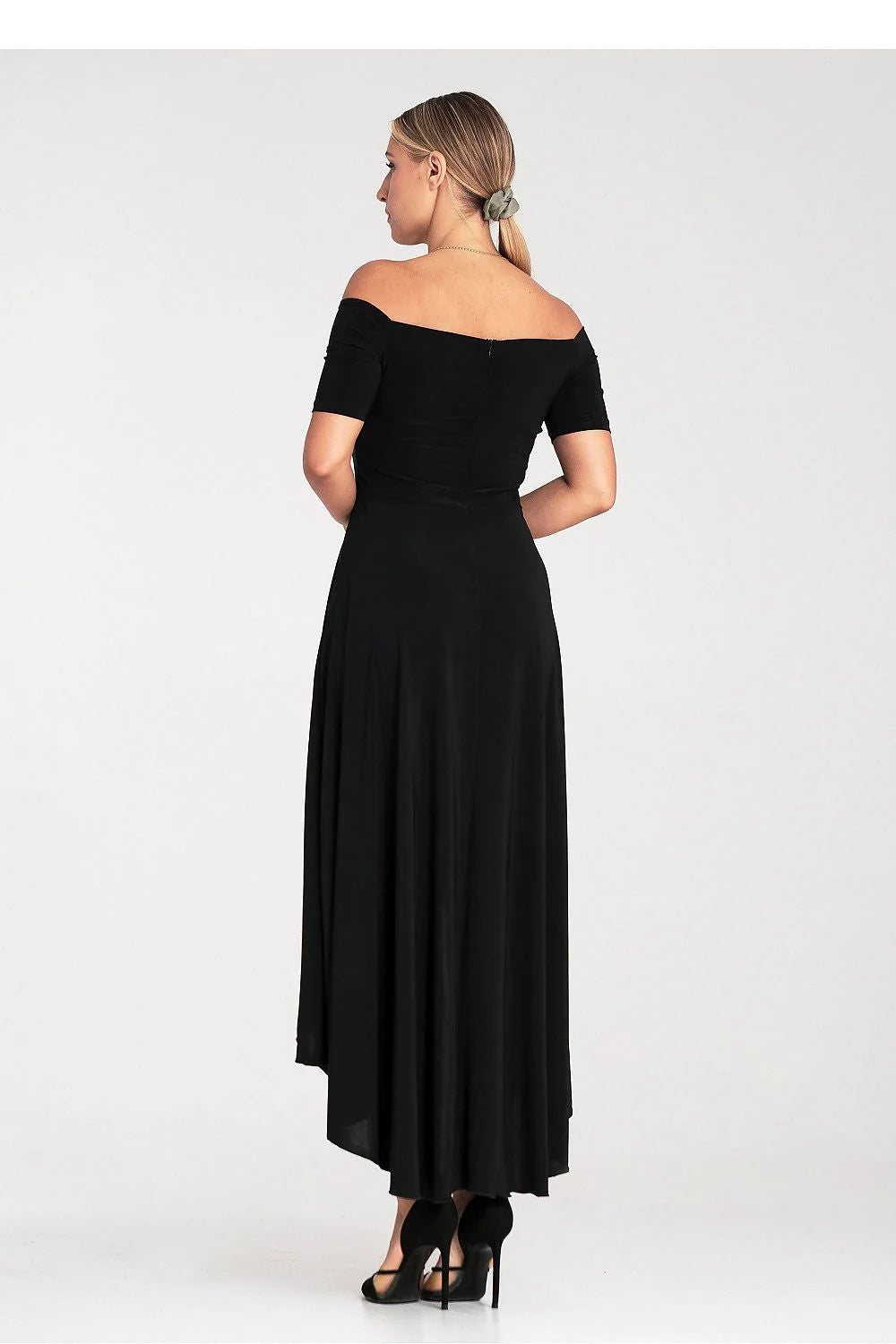 Robe de soirée élégante asymétrique sans épaules longueur maxi dos nu femme polyester élasthanne