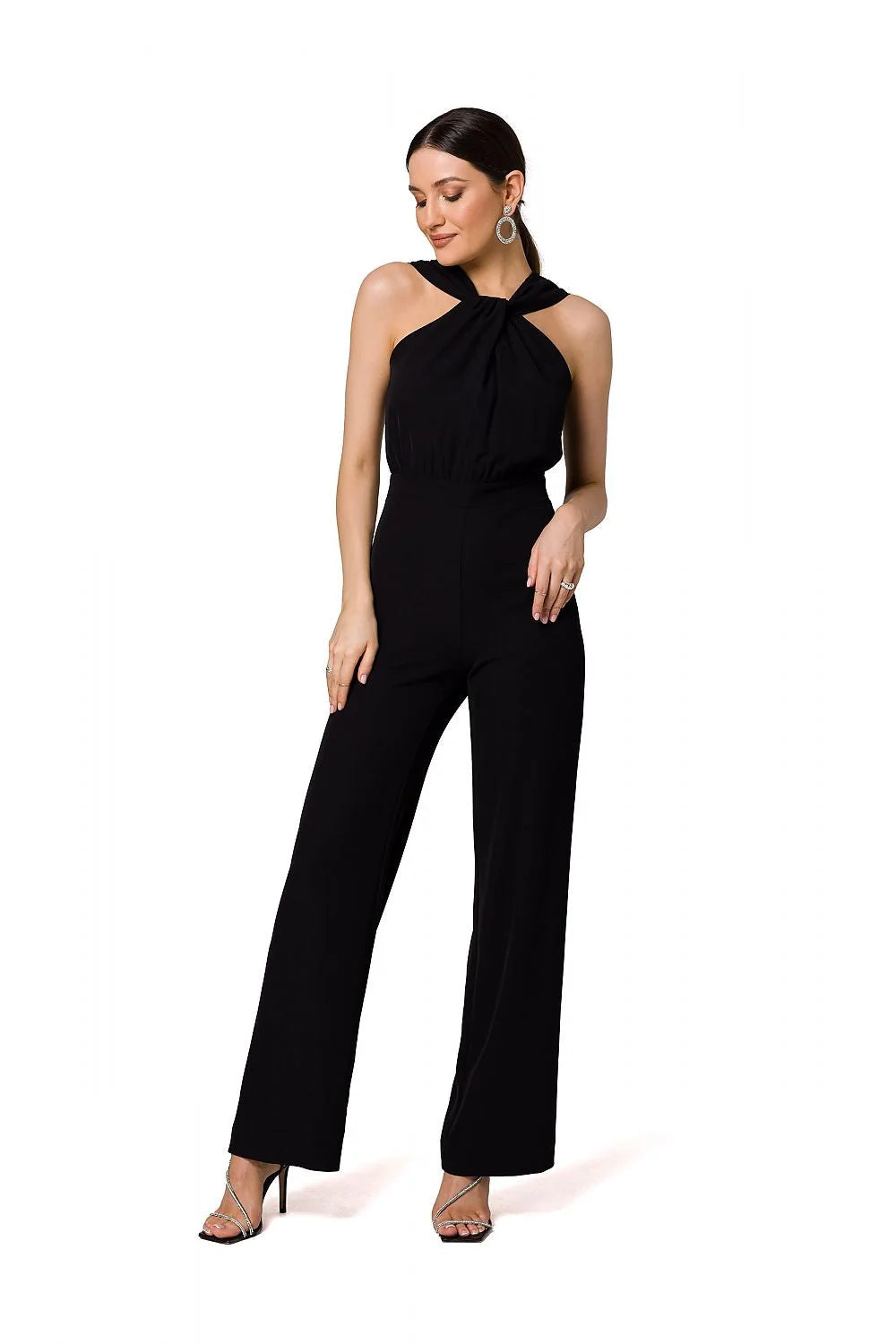 Combinaison Makover pour femme élégante sans manches col haut épaules ouvertes détails entrelacs tissu fluide polyester élasthanne taille ajustable