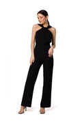 Combinaison Makover pour femme élégante sans manches col haut épaules ouvertes détails entrelacs tissu fluide polyester élasthanne taille ajustable