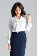 Chemisier Lenitif élégant manches longues nœud neckline robe blazer longueur totale taille ajustable Polyester Elasthanne femmes