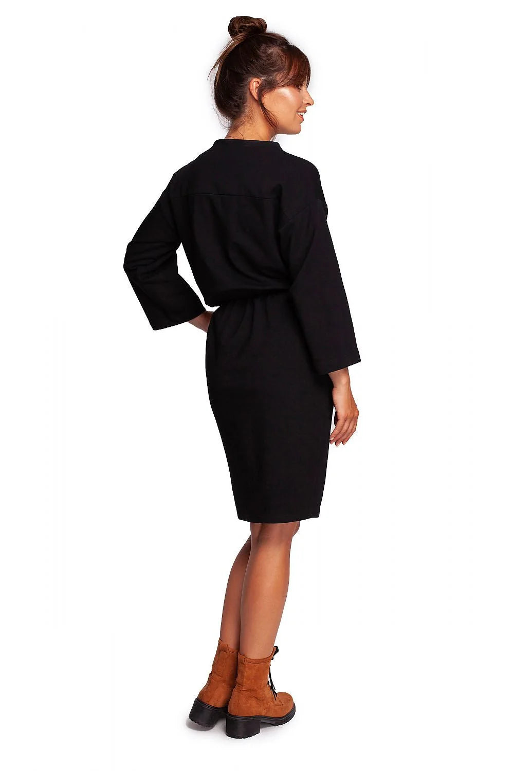 Robe de jour Be Wear élégante en maille douce coupe droite encolure goutte d'eau manches 3/4 taille ajustable coton élasthanne femmes