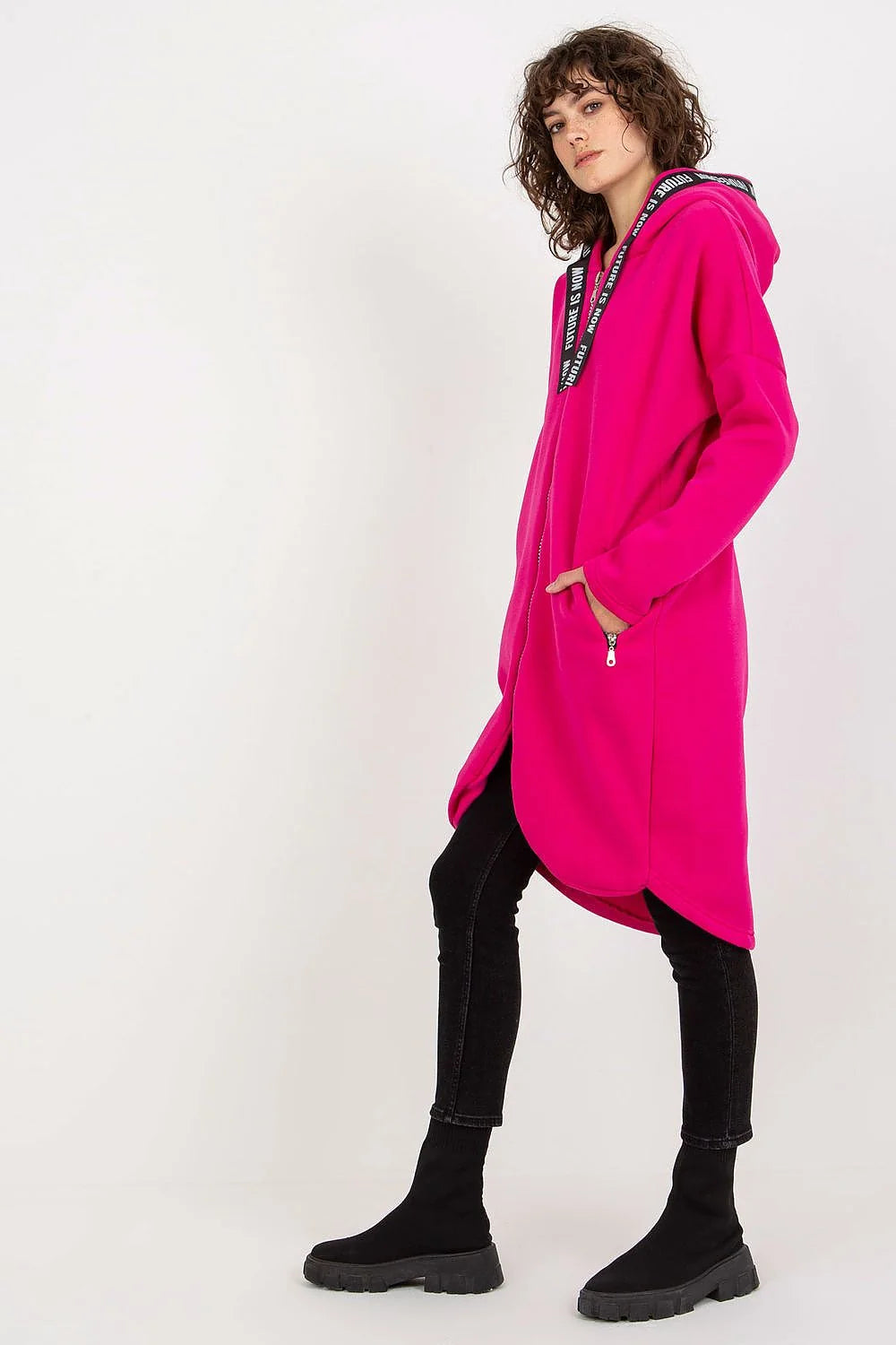 Manteau Femme Style Contemporain Urban Asymétrique Bleu Sarcelle Matière Confortable Coupe Amples Manches Longues Capuche Zippée Poches Latérales Zippées Occasions Daily Casual Chic