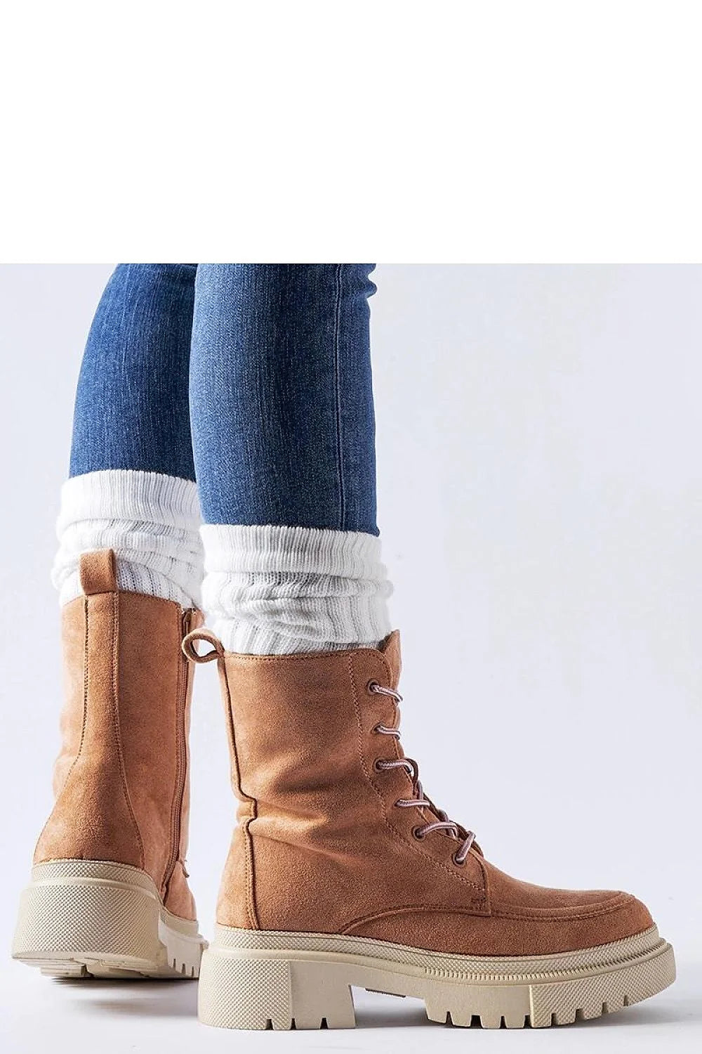 bottines montantes femmes cuir suédé camel talon chunky plateforme crantée semelle beige lacets fermeture éclair intérieure confort durables maintien urbain