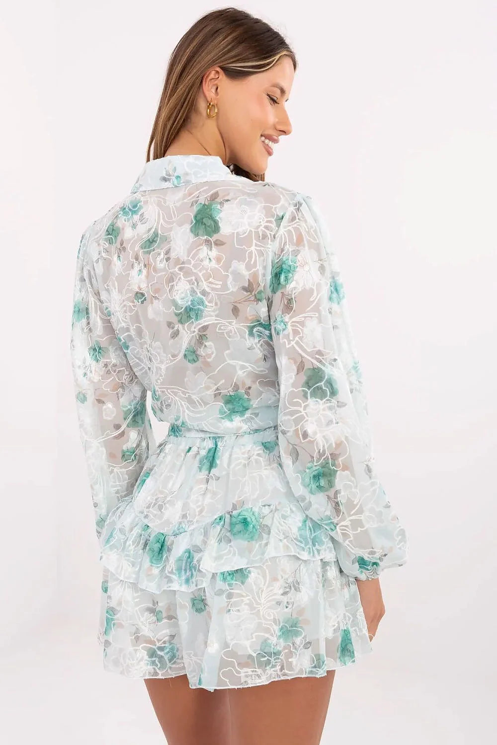 Ensemble Lakerta élégant romantique femme motifs floraux coton polyester elastane manches longues jupe courte volants frais confortable