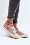 Baskets basses femmes style décontracté moderne tissu rose pâle confortable semelle caoutchouc occasion quotidienne