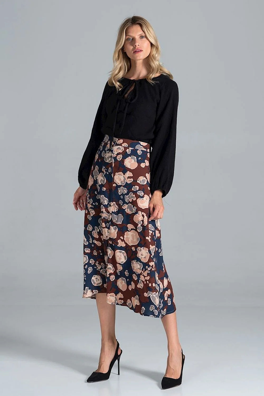 Chemisier Figl viscose fluide élégant manches longues motifs floraux abstraits pour occasions décontractées et formelles