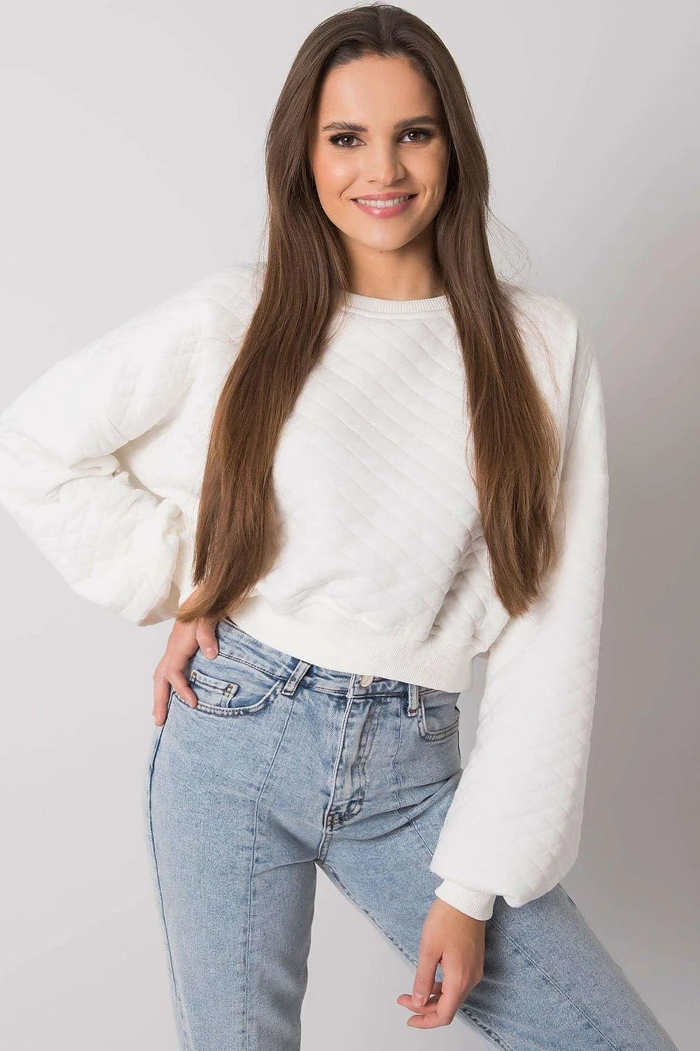 Sweatshirt femme moderne décontracté tissu matelassé kaki losanges manches longues ample urban casual