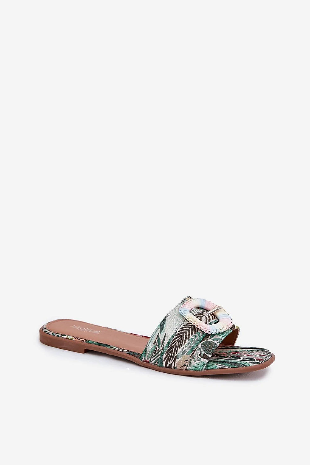 Mules femmes style bohème été ouvertorteils talon plat décorative multicolore tissu respirant confortable durabilité