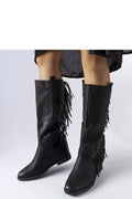 Bottes hautes pour femmes style moderne audacieux franges latérales cuir synthétique noir coupe droite confortable maintien froid femme occasions multiples