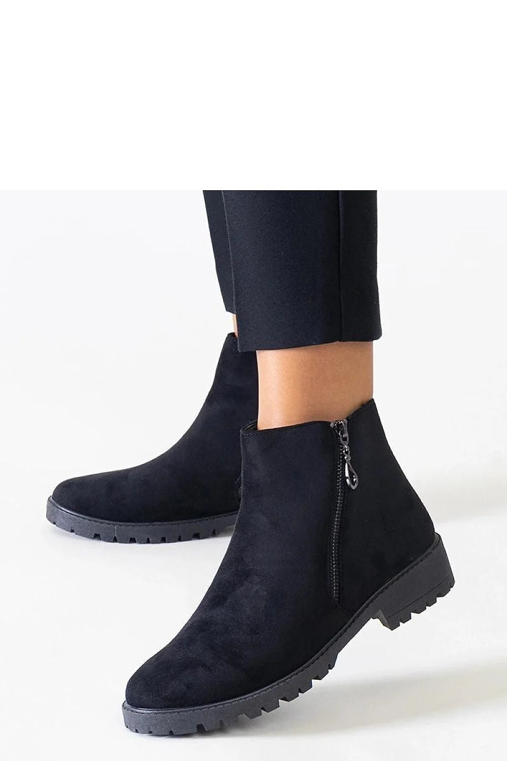 Bottines femmes design moderne épuré suédine noire cheville talon plat fermeture éclair occasion quotidienne semi-formelle automne-hiver