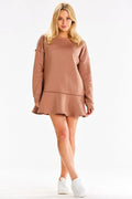 robe jour Infinite You moderne décontractée manches longues volantée beige rosé oversize coupe ample sweat molletonnée coton polyester poches latérales