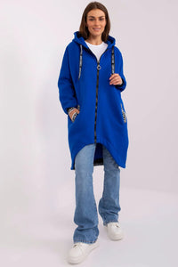 Sweatshirt longue femme moderne style sportif capuche ample couleur bleu vif coton doux matériau confortable vêtement quotidien