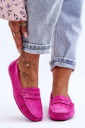 Mocassins femmes style classique couleur fuchsia matière éco-suede confortable anti-dérapant low heel penny strap