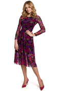Robe de soirée longue polyester élégante avec manches transparentes motifs floraux pour femmes modernes