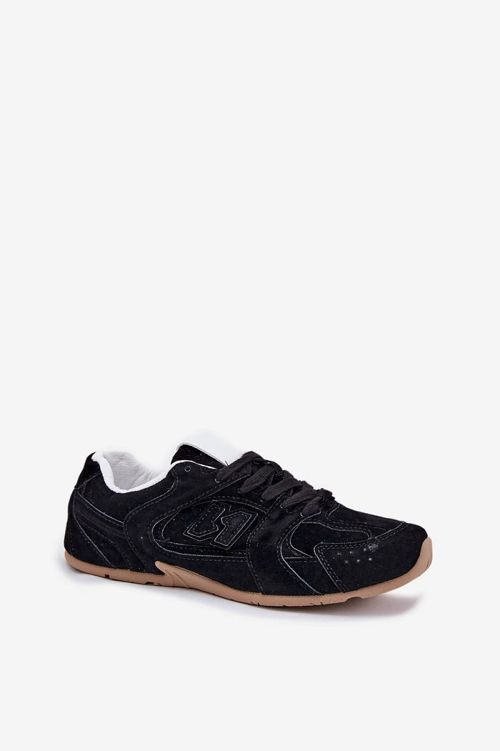 Chaussures de sport féminines en daim noir suédé éco-friendly confortables coupe ajustée style sport-chic