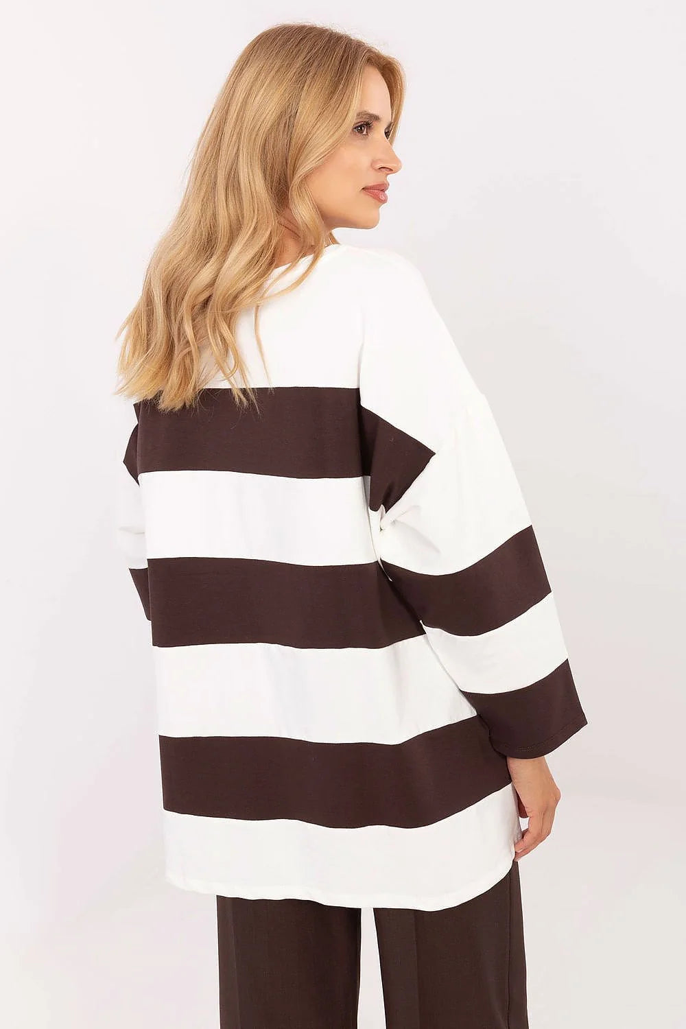 chemisier oversize décontracté quotidien coton stretch extensible manches longues col rond sans fermeture rayures intemporel long compatible leggings étroit confortable