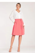 Jupe élégante longueur genou corail polyester viscose ceinture décorative poches latérales polyvalente femmes occasionnels