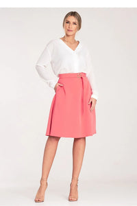 Jupe élégante longueur genou corail polyester viscose ceinture décorative poches latérales polyvalente femmes occasionnels