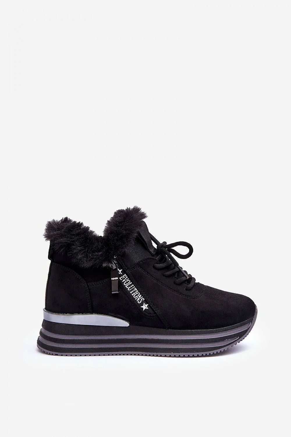 bottines hiver femme stepinstyle eco suédine noir fourrure synthétique doublure plateforme compensée semelle caoutchouc crantée antidérapante lacets zip