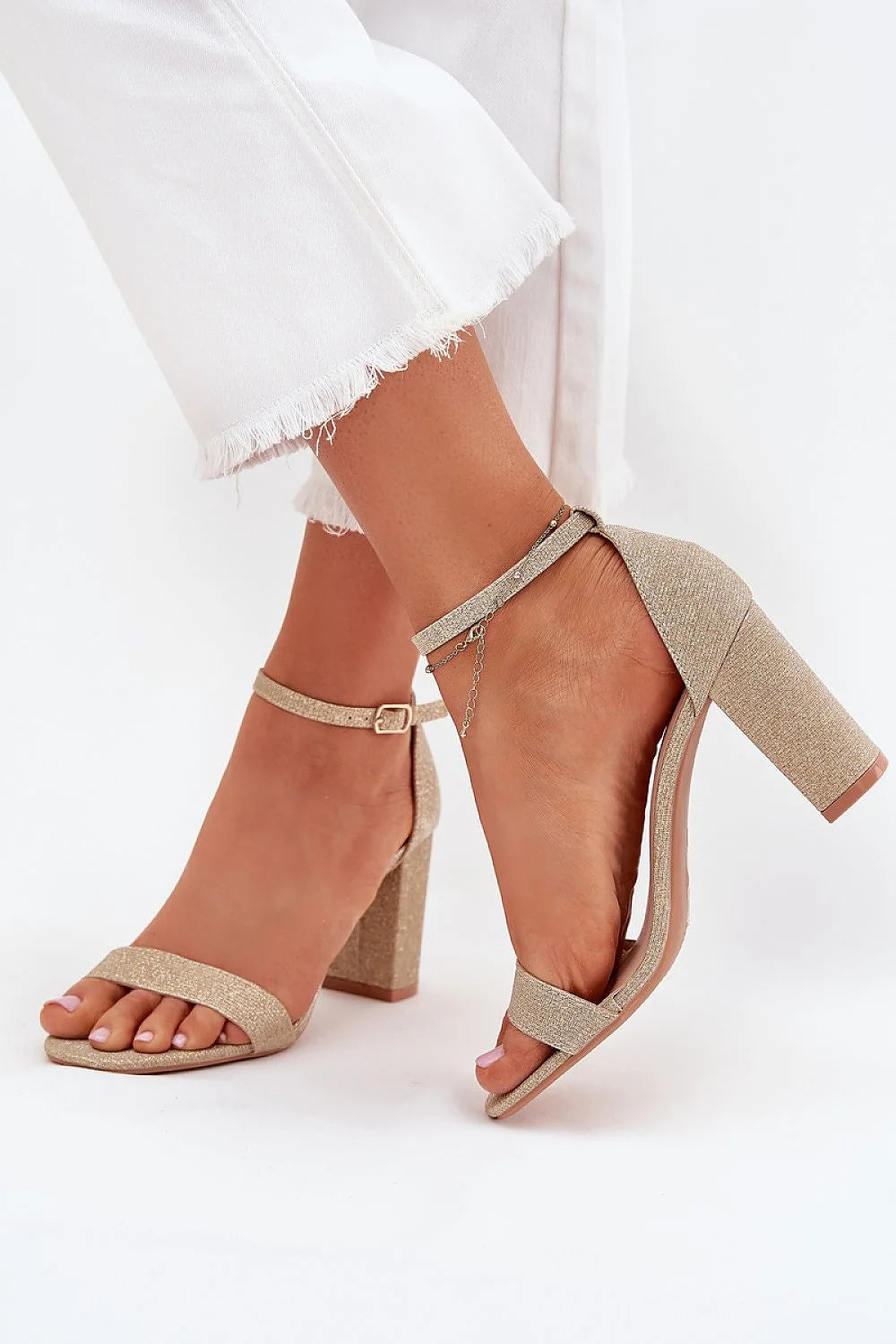 Sandales à talons hauts bloc brillantes pour femmes, style élégant, confort toute la journée, occasion spéciale, mariage, soirée