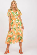 Robe été imprimé floral manches courtes ceinture longue femmes orange vert blanc Italy Moda